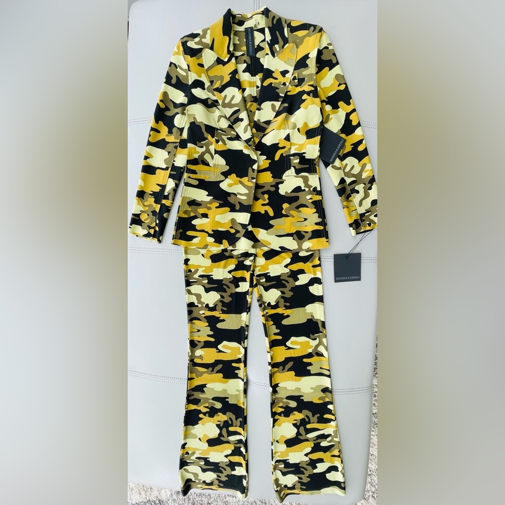 nwt! 
norma kamali 
single breasted jacket +
boot pant in floating camo
XS / 34